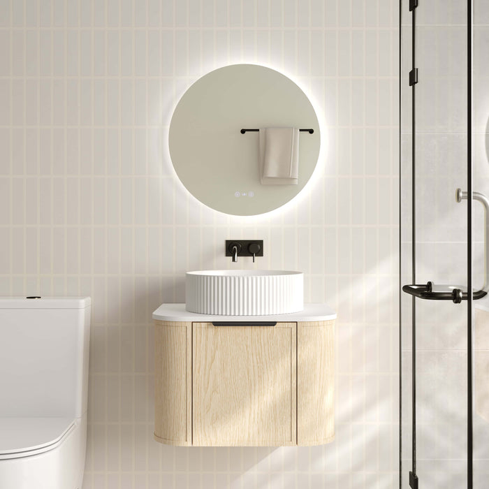 600-1500*455*390mm Mercio Elva Natural Oak Curved MDF Wall Hung Vanity