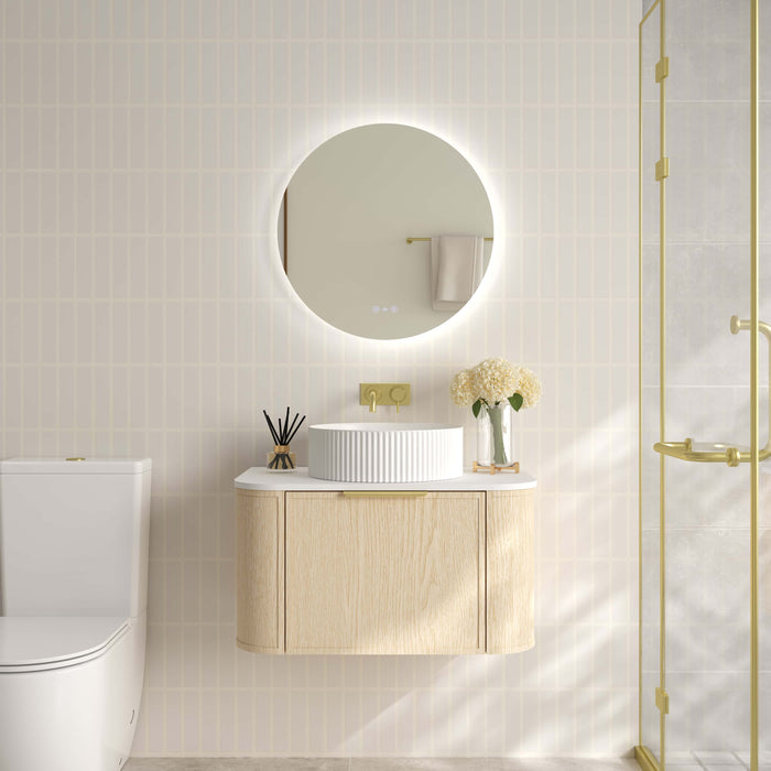 600-1500*455*390mm Mercio Elva Natural Oak Curved MDF Wall Hung Vanity