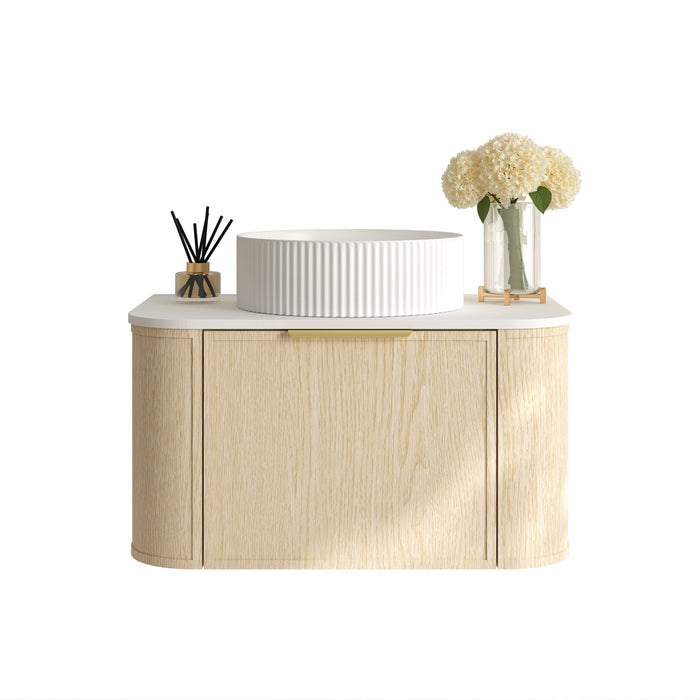 600-1500*455*390mm Mercio Elva Natural Oak Curved MDF Wall Hung Vanity