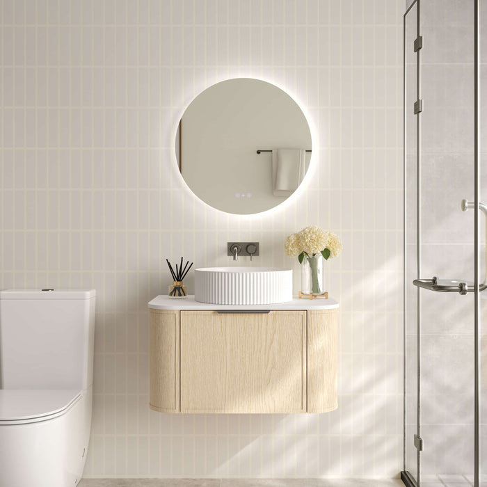 600-1500*455*390mm Mercio Elva Natural Oak Curved MDF Wall Hung Vanity