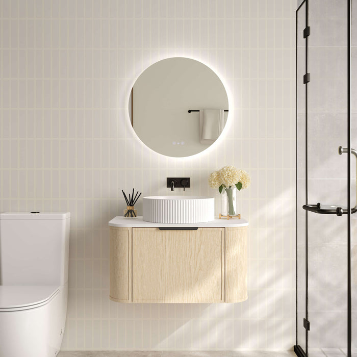 600-1500*455*390mm Mercio Elva Natural Oak Curved MDF Wall Hung Vanity