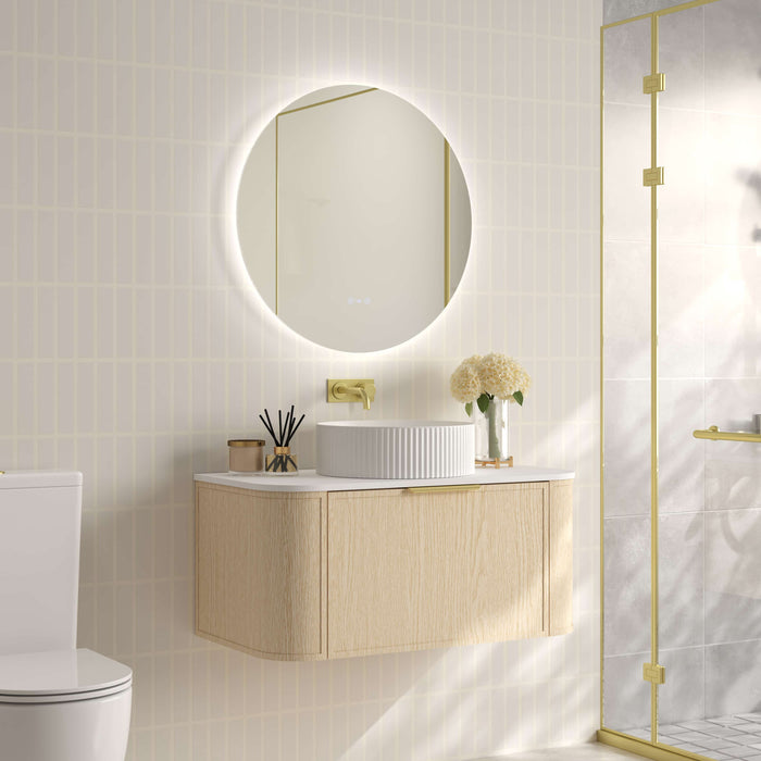 600-1500*455*390mm Mercio Elva Natural Oak Curved MDF Wall Hung Vanity