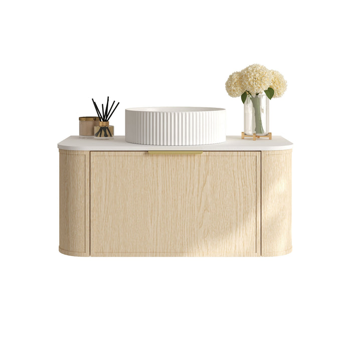 600-1500*455*390mm Mercio Elva Natural Oak Curved MDF Wall Hung Vanity