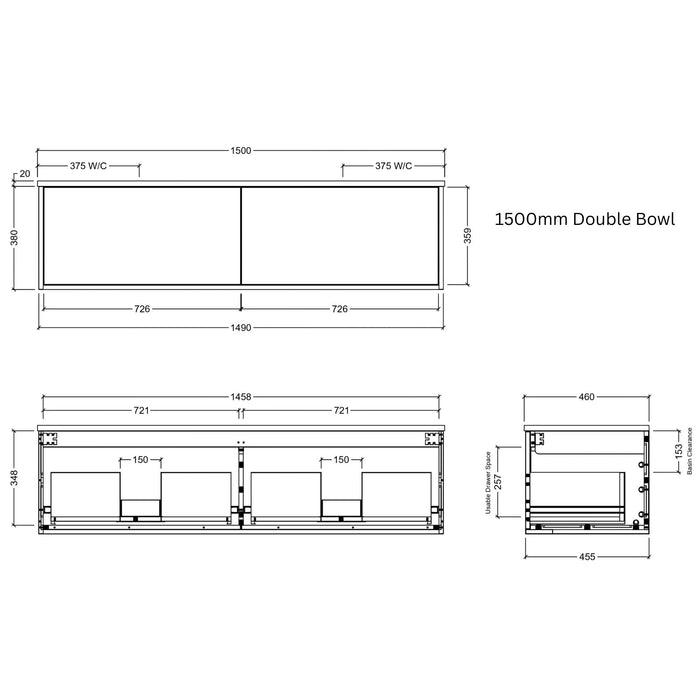 TIMBERLINE ELWOOD CUSTOM WALL HUNG VANITY (ALL SIZING)