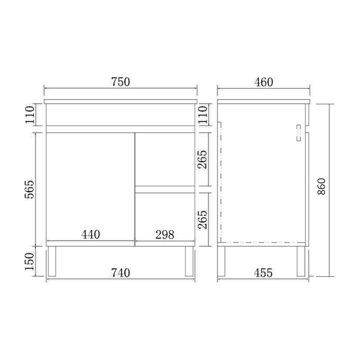 600-750*460*860mm Poseidon PVC Evie Oak Bathroom Freestanding Vanity With Legs