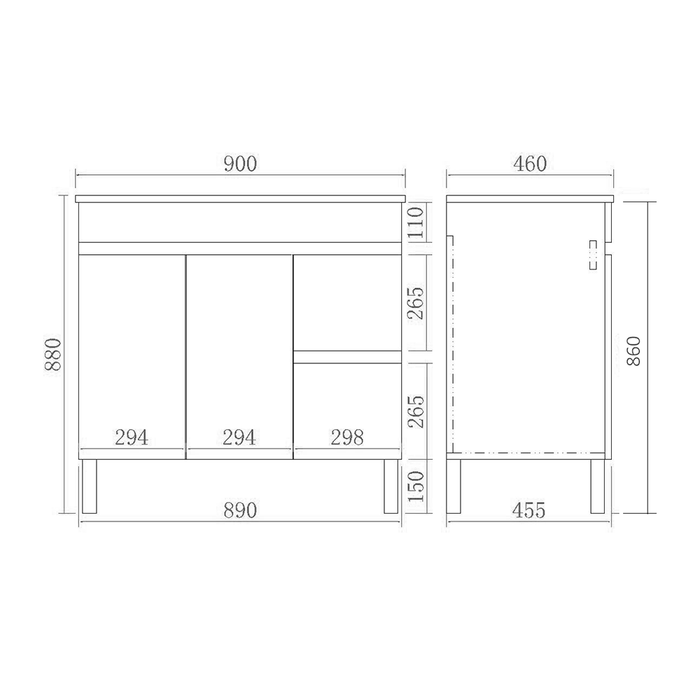 900-1500*460*860mm Poseidon PVC Evie Oak Bathroom Freestanding Vanity With Legs