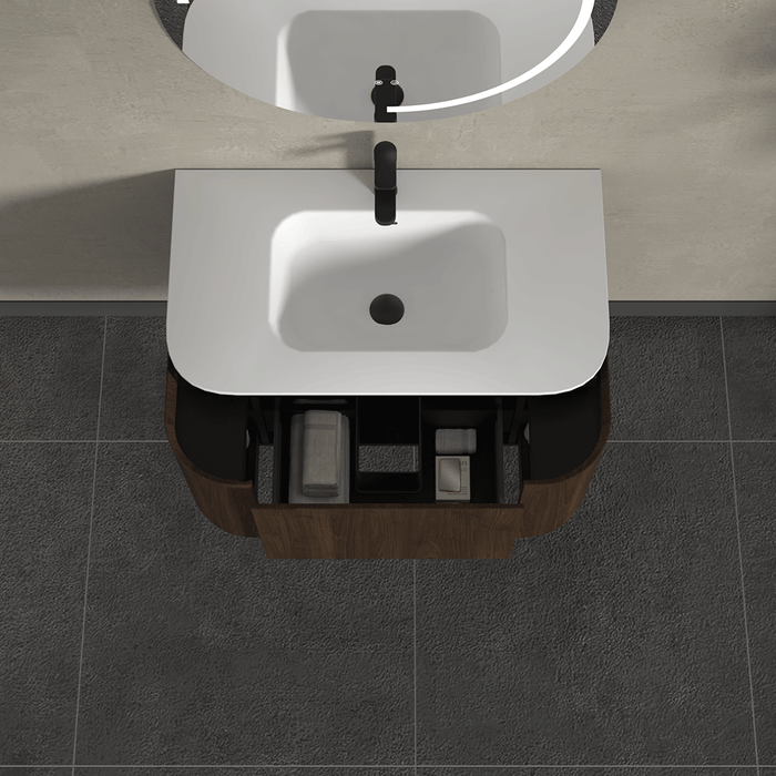 900-1500*455*430mm Infinity FELIX Walnut Plywood With One Main Drawer And Two Side Drawers Wall Hung Vanity