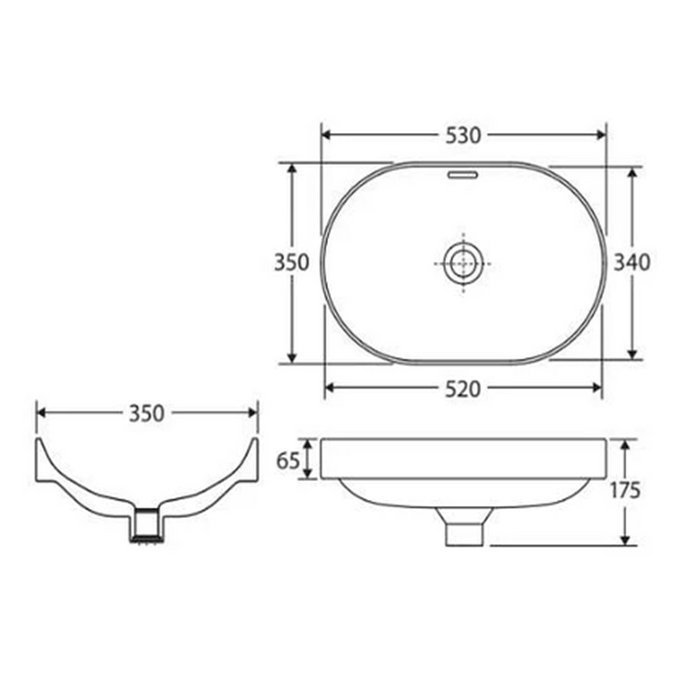 530*340*175mm Fienza Aluca Pill Matte Black Vitreous China Oval Insert Basins