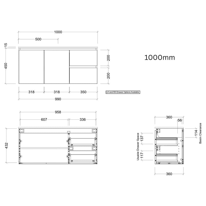 TIMBERLINE FLORIDA ENSUITE SPACE SAVING SINGLE BOWL CUSTOM WALL HUNG VANITY (ALL SIZING)