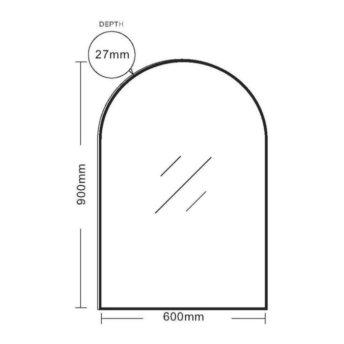 600*900mm Mercio Arch Aluminum Matt Black Framed Mirror