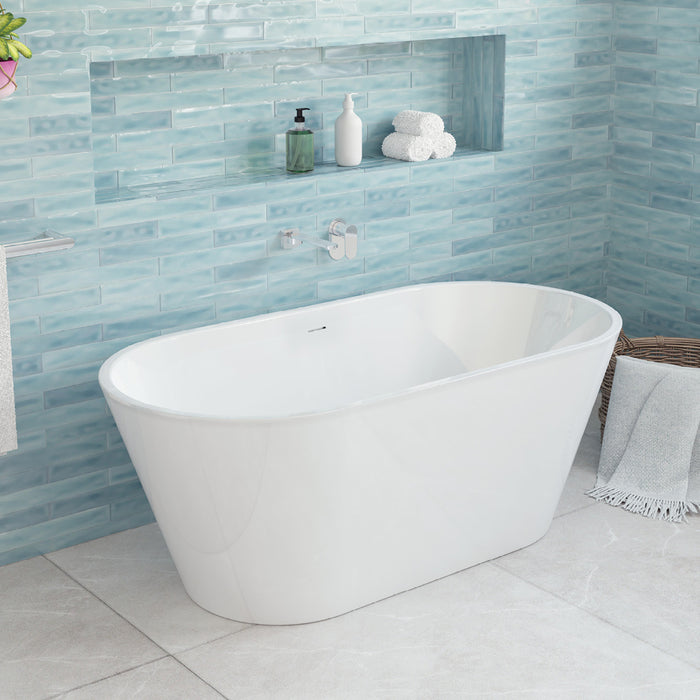 1500-1700mm FIE Austin Gloss White Oval Acrylic Freestanding Bathtub With Overflow