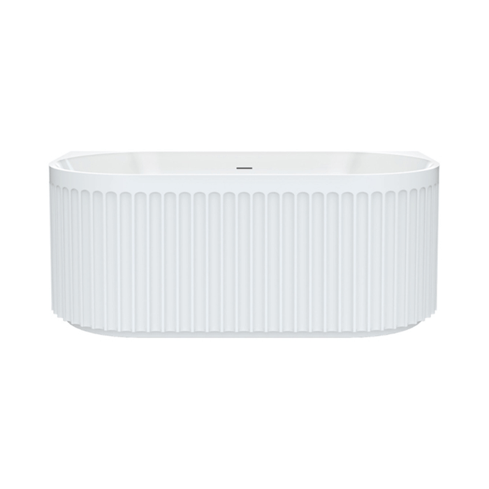 1500/1700mm FIE Eleanor Gloss White Oval Fluted Acrylic Back To Wall Bathtub