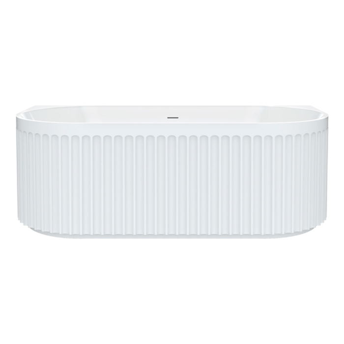 1500/1700mm FIE Eleanor Gloss White Oval Fluted Acrylic Back To Wall Bathtub