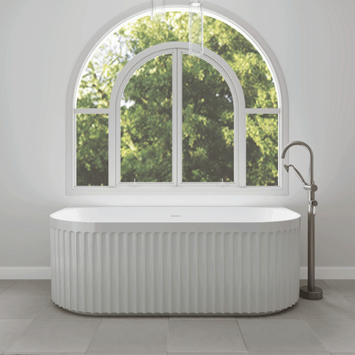 1500/1700mm FIE Eleanor Gloss White Oval Fluted Acrylic Back To Wall Bathtub
