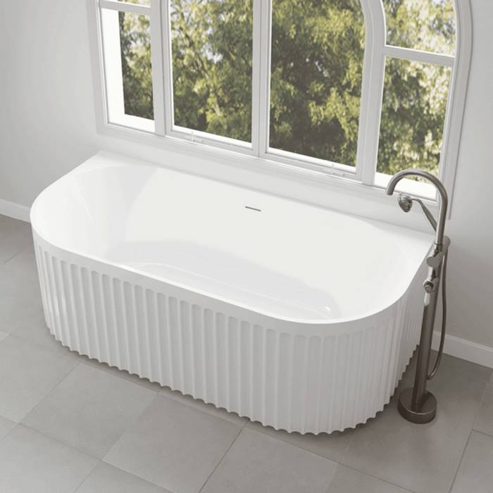 1500/1700mm FIE Eleanor Gloss White Oval Fluted Acrylic Back To Wall Bathtub