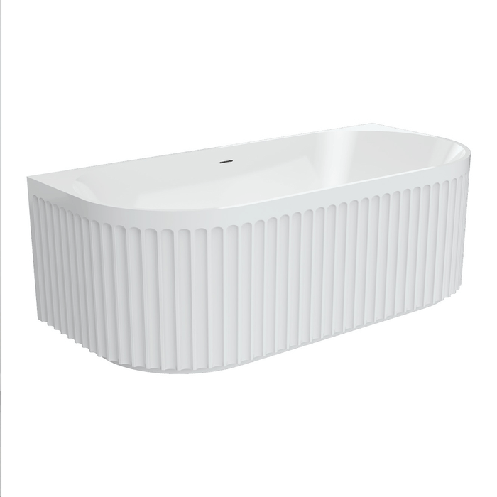 1500/1700mm FIE Eleanor Gloss White Oval Fluted Acrylic Back To Wall Bathtub