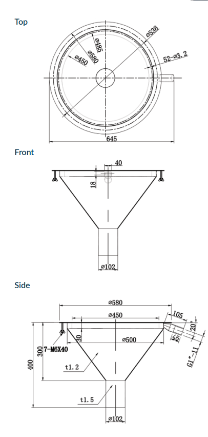 450*450*300mm Round to Conical Flushing Rim Sink - HD reno