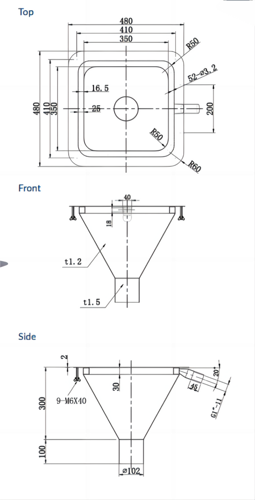350*350*300mm Square to Conical Flushing Rim Sink - HD reno