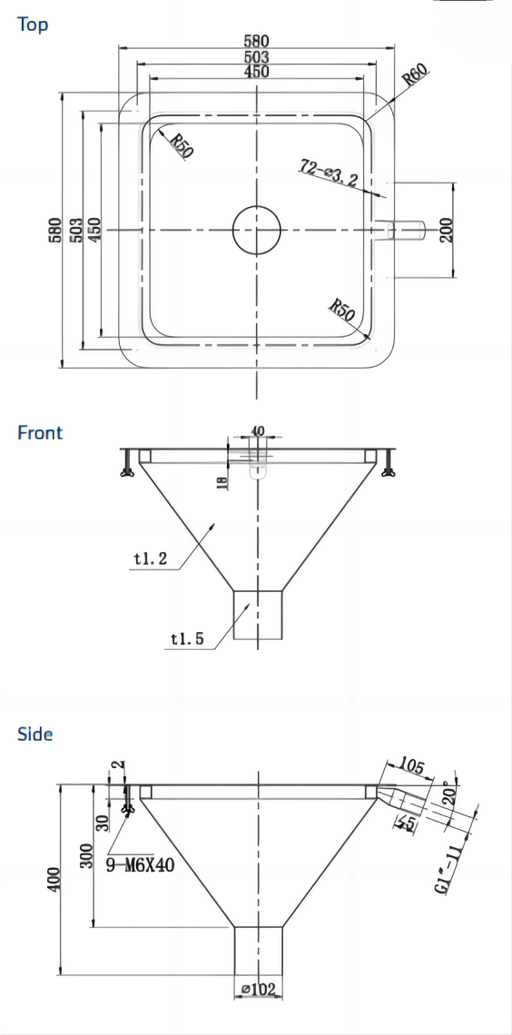 450*450*300mm Square to Conical Flushing Rim Sink - HD reno