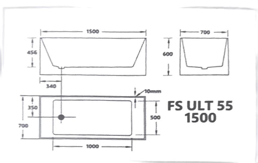 ULT 55 1500/1700*700*600mm Gloss White Acrylic Freestanding Bath Tub - HD reno