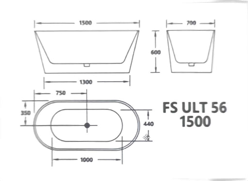ULT 56 1500/1700*700*600mm Gloss White Acrylic Freestanding Bath Tub - HD reno