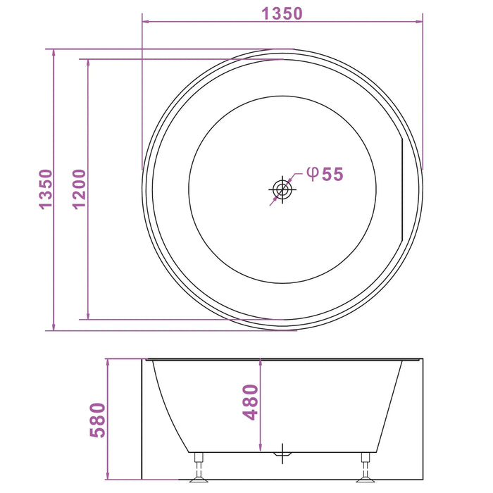 FS19 1350/1400*600mm White Round 12 Jets Acrylic Freestanding Spa Bathtub