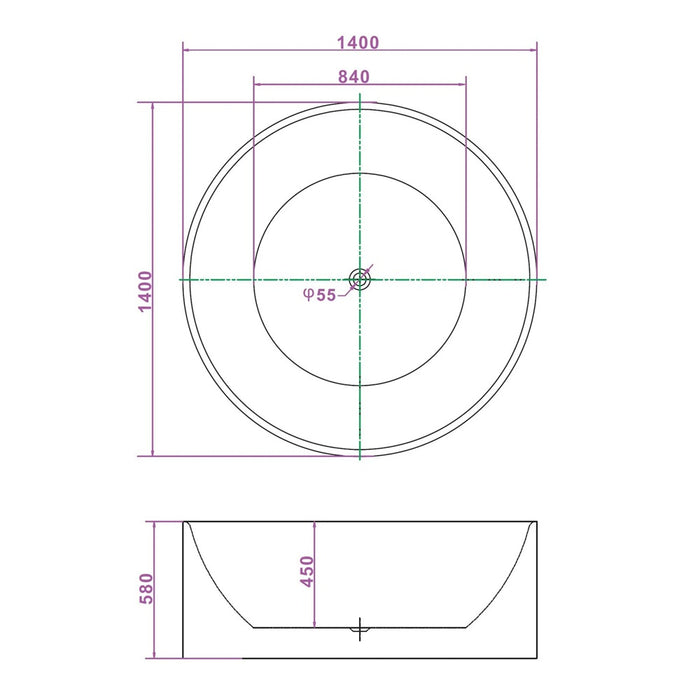 FS19 1350/1400/1500mm White Round Acrylic Freestanding Bathtub