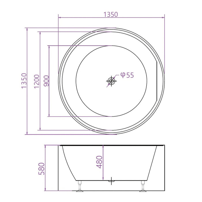 FS19 1350/1400/1500mm White Round Acrylic Freestanding Bathtub