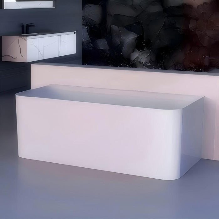 BW FS38 1300/1400/1500/1600/1700mm Gloss White Rectangle Acrylic Back To Wall Freestanding Bathtub
