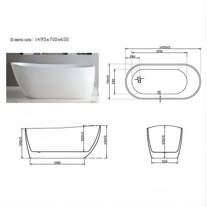 FS6 1300/1500/1700*700mm White Acrylic Freestanding Bathtub