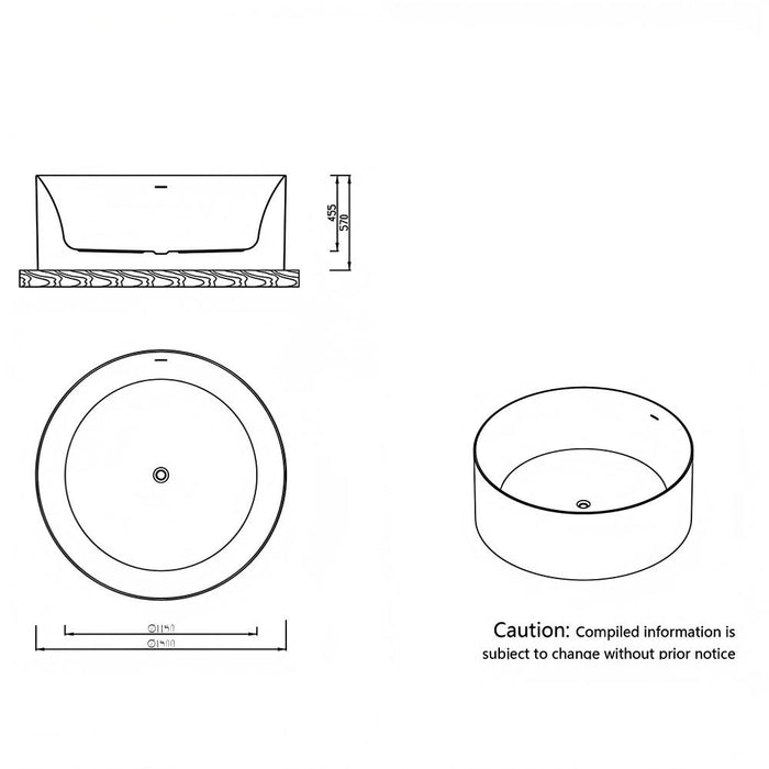 FS19 1350/1400/1500mm White Round Acrylic Freestanding Bathtub