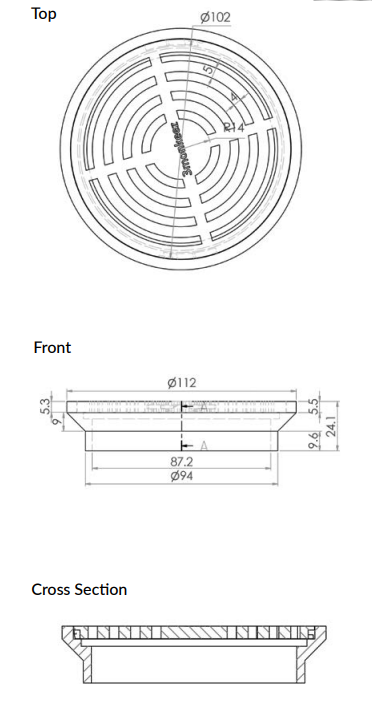 112mm Round Drop in Floor Waste (suits 100mm pipe)-304 316 - HD reno