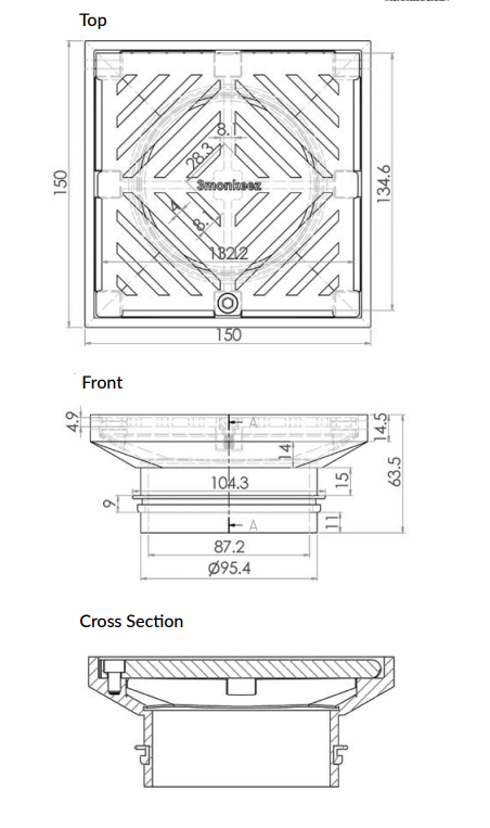 150mm Square Floor Waste (suits 100mm pipe) (Heel Proof)-304 316 - HD reno