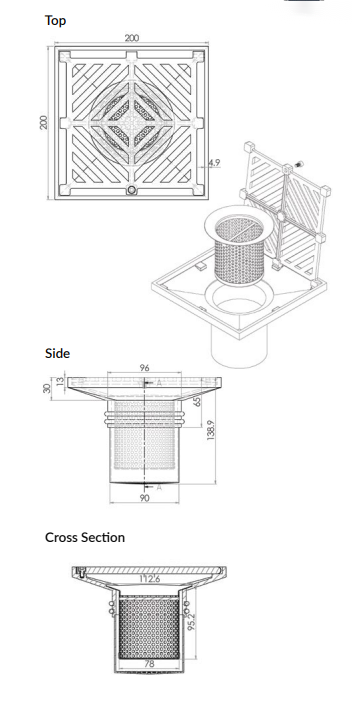 200mm Square Floor Waste Arrestor Suits 100mm DWV HDPE Pipe - 304 316 - HD reno
