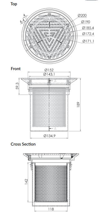 200mm Round Vinyl Floor Waste Arrestor With Fixed and Removable Strainer (suits 150mm pipe)-304 316 - HD reno