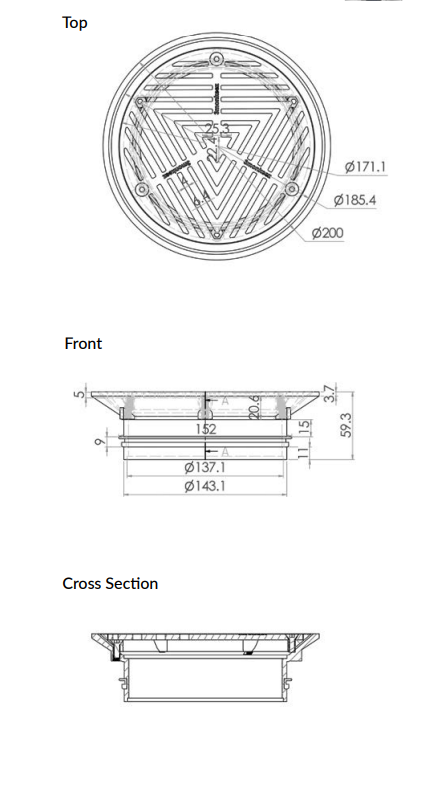 200mm Round Vinyl Floor Waste Without Fixed and Removable Strainer Suits 150mm Pipe - 304 316 - HD reno