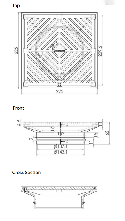 225mm Square Floor Waste (suits 150mm pipe) (Heel Proof) - 304 316 - HD reno