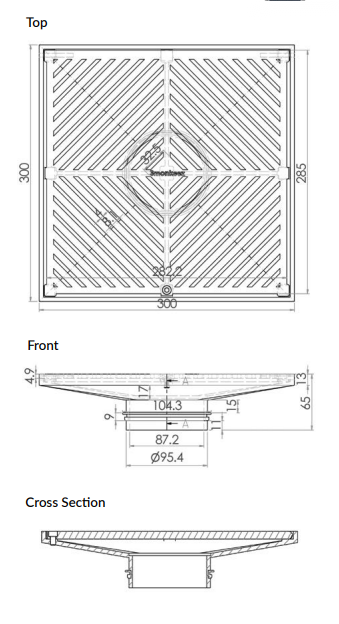 300mm Square Floor Waste (suits 100mm pipe) (Heel Proof) - 304 316 - HD reno