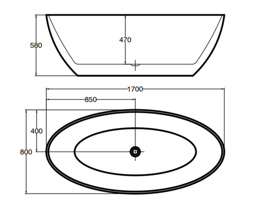 1700*800*580mm Fanta Oval Gloss White Acrylic Freestanding Bathtub - HD reno