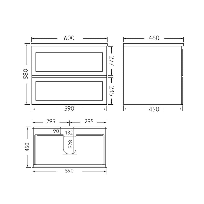 600-1500*460*580mm Poseidon Fremantle Matt Grey PVC Bathroom Wall Hung Vanity
