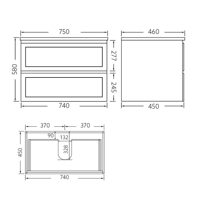 600-1500*460*580mm Poseidon Fremantle Matt Grey PVC Bathroom Wall Hung Vanity