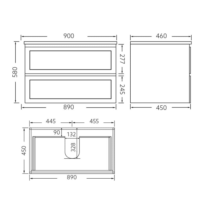 600-1500*460*580mm Poseidon Fremantle Matt Grey PVC Bathroom Wall Hung Vanity
