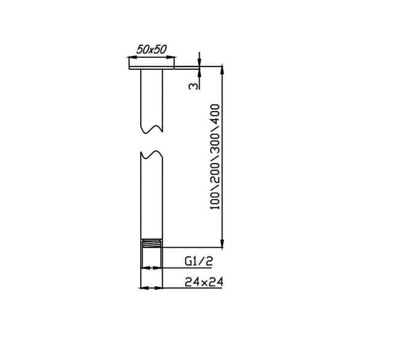 100mm HC Eric Black Square Ceiling Shower Arm