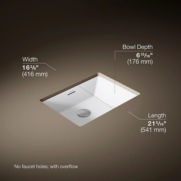 482*352*184mm Kohler Brazn Kohler White/Honed Black Ceramic Rectangle With Overflow Under-Mount Basins