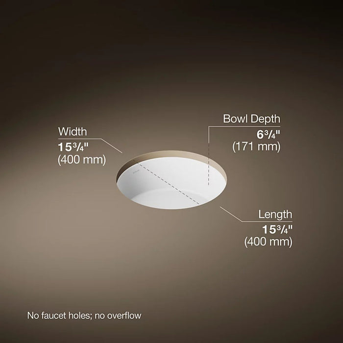 400*401*171mm Kohler Verticyl Gloss White Ceramic Round With Overflow Under-Mount Basins