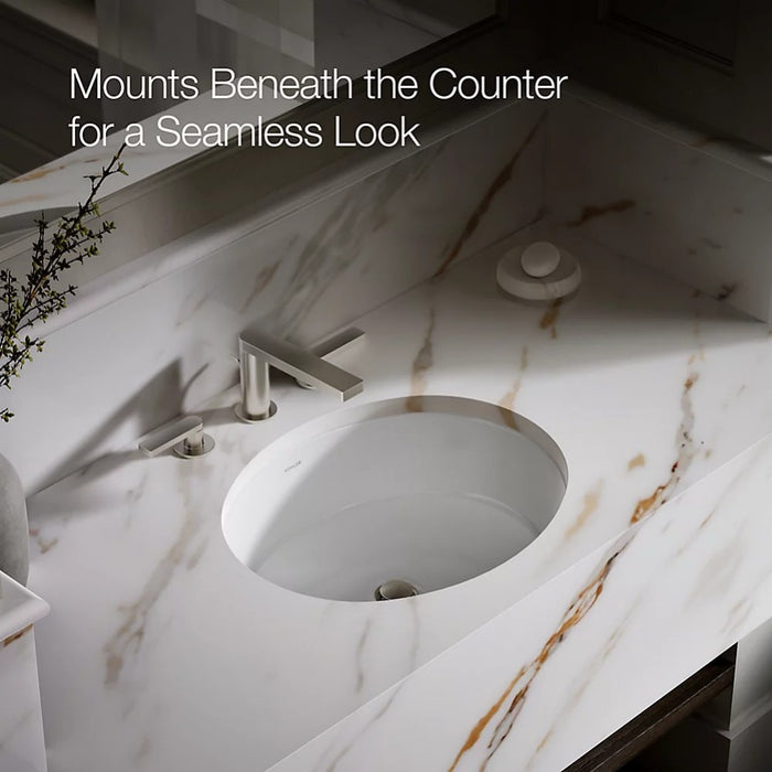 486*407*171mm Kohler Verticyl Gloss White Ceramic Oval With Overflow Under-Mount Basins