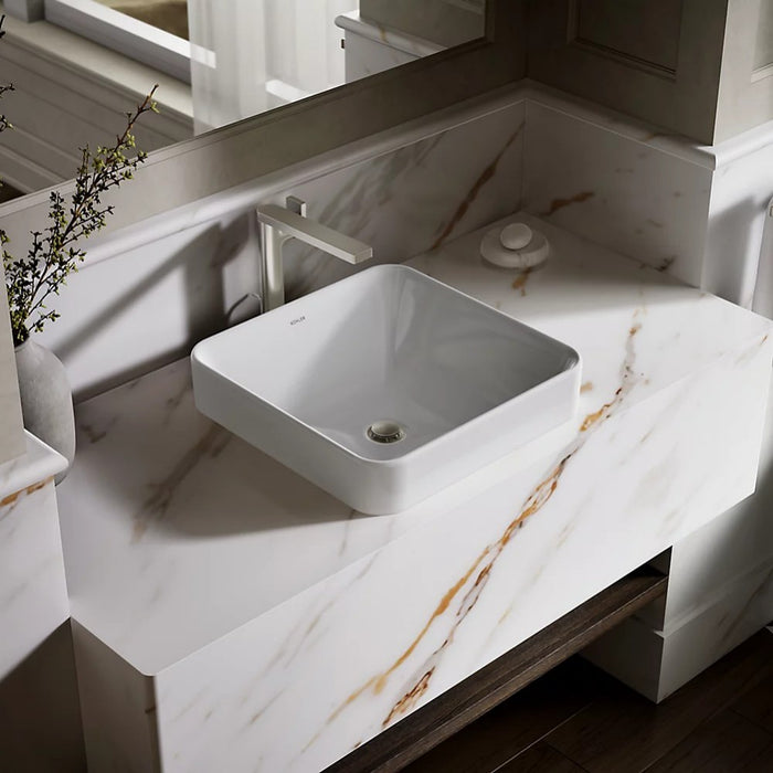 413*413*175mm Kohler Gloss White Ceramic Forefront Square Vessel Without Faucet Deck Above Counter Basins