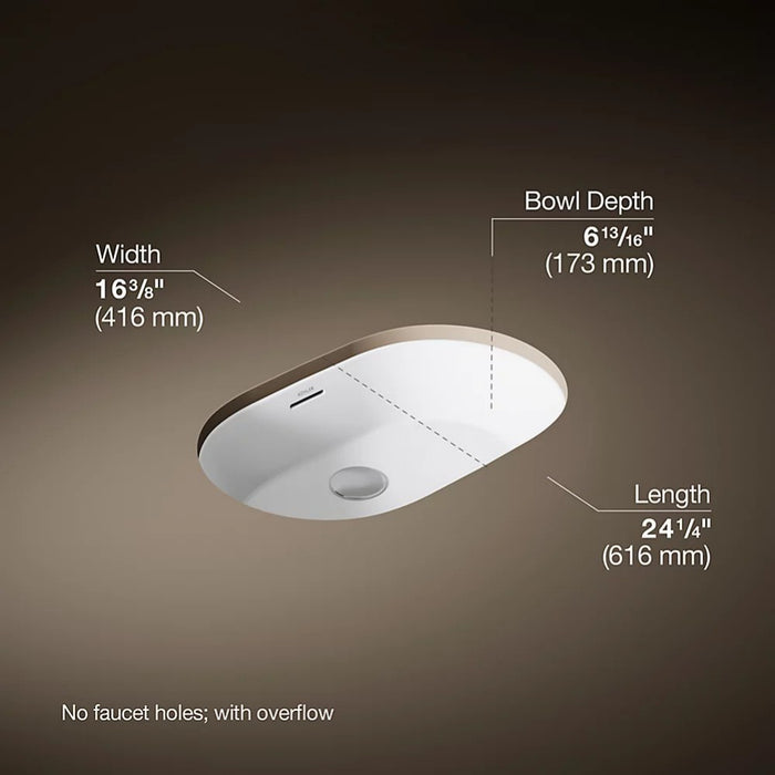 560*352*180mm Kohler Brazn Kohler White/Honed Black Ceramic Oval With Overflow Under-Mount Basins