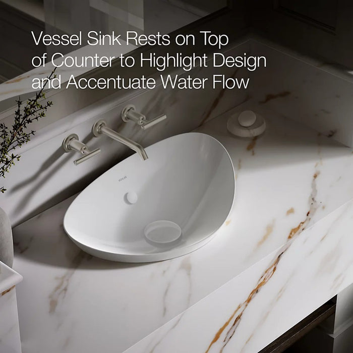 530/980mm Kohler Veil White Oval Vessel With Overflow Semi Insert Basins