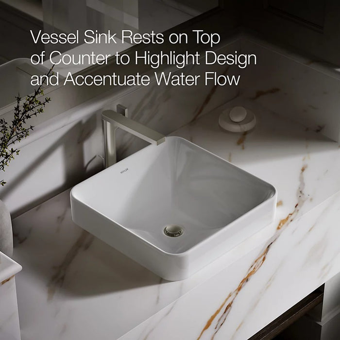 413*413*175mm Kohler Gloss White Ceramic Forefront Square Vessel Without Faucet Deck Above Counter Basins